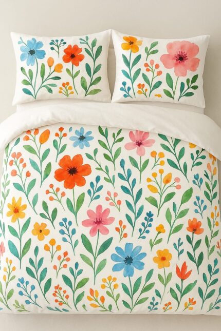 প্রিমিয়াম হ্যান্ডপেইন্টেড বালিশের কভার ও বিছানার চাদর কম্বো কাস্টমাইজেবল - Premium Handpainted Pillow Cover and Bed Sheet Combo Customizable - B010